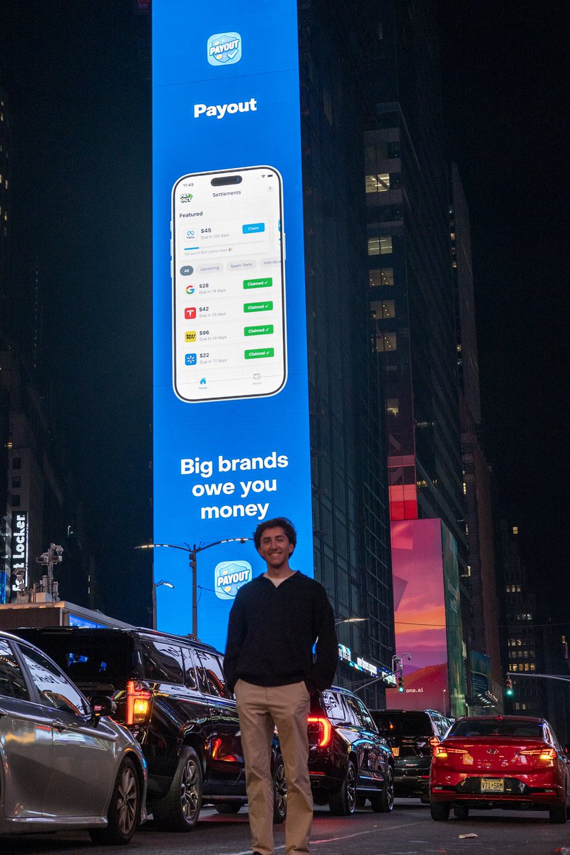 Payout billboard in Times Square, Big brands owe you money